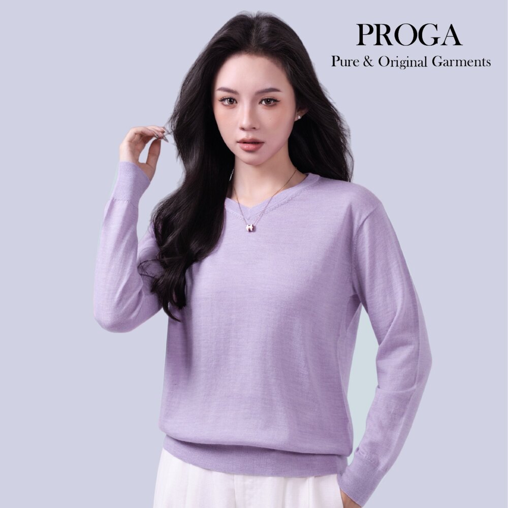 PG25024 100%純美麗諾羊毛 V領針織長袖毛衣女 16針細柔款(6色) 透氣保暖 抗菌防臭-圖片-1