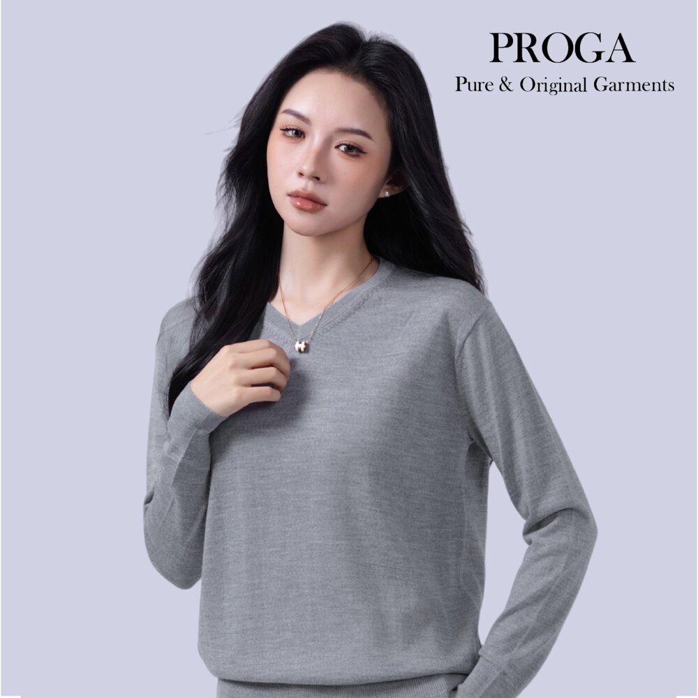 PG25024 100%純美麗諾羊毛 V領針織長袖毛衣女 16針細柔款(6色) 透氣保暖 抗菌防臭-圖片-2