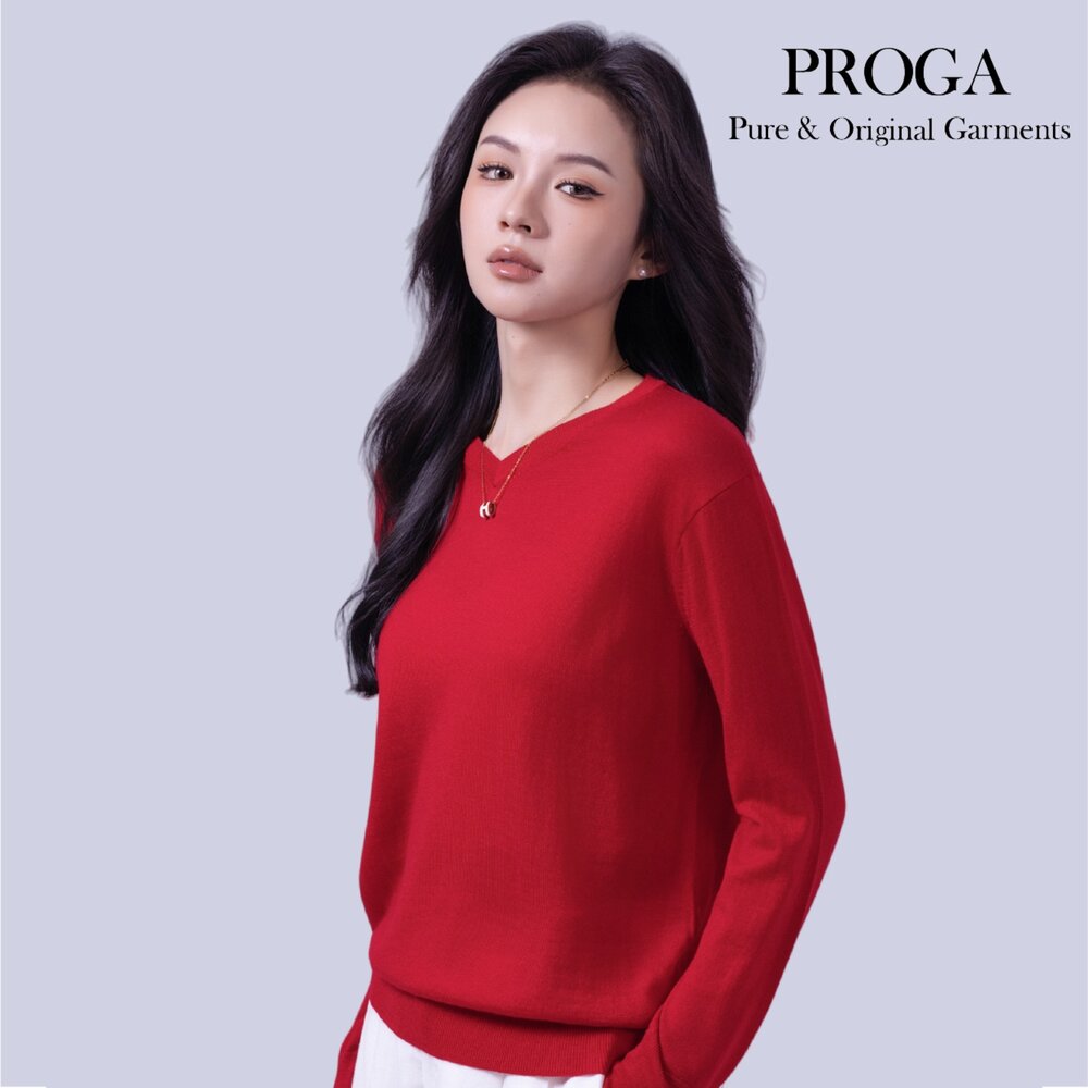 PG25024 100%純美麗諾羊毛 V領針織長袖毛衣女 16針細柔款(6色) 透氣保暖 抗菌防臭-圖片-3