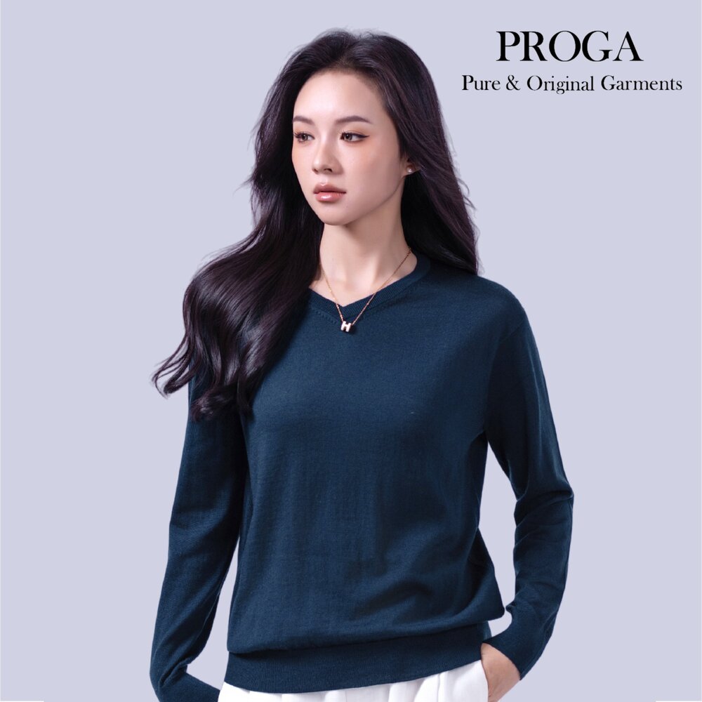 PG25024 100%純美麗諾羊毛 V領針織長袖毛衣女 16針細柔款(6色) 透氣保暖 抗菌防臭-圖片-4
