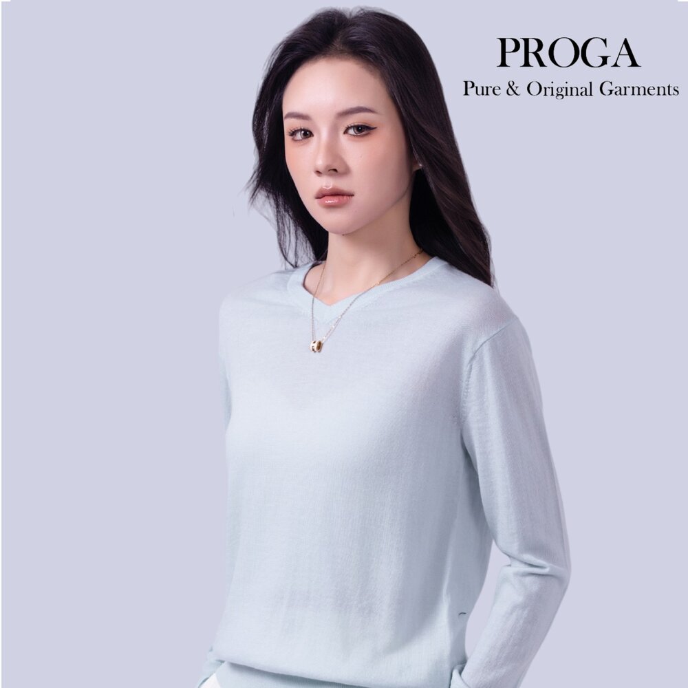 PG25024 100%純美麗諾羊毛 V領針織長袖毛衣女 16針細柔款(6色) 透氣保暖 抗菌防臭-圖片-5