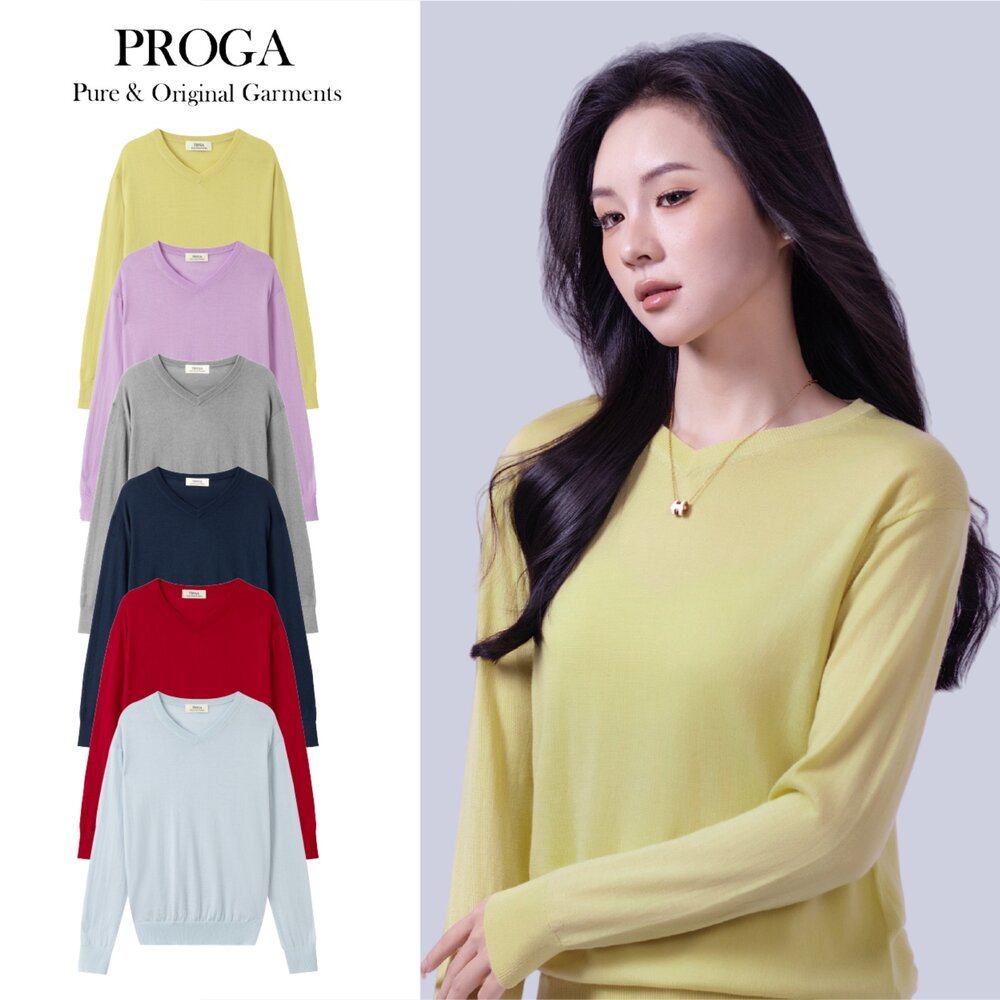 PG25024-PG25024 100%純美麗諾羊毛  V領針織長袖毛衣女 16針細柔款(6色) 透氣保暖 抗菌防臭