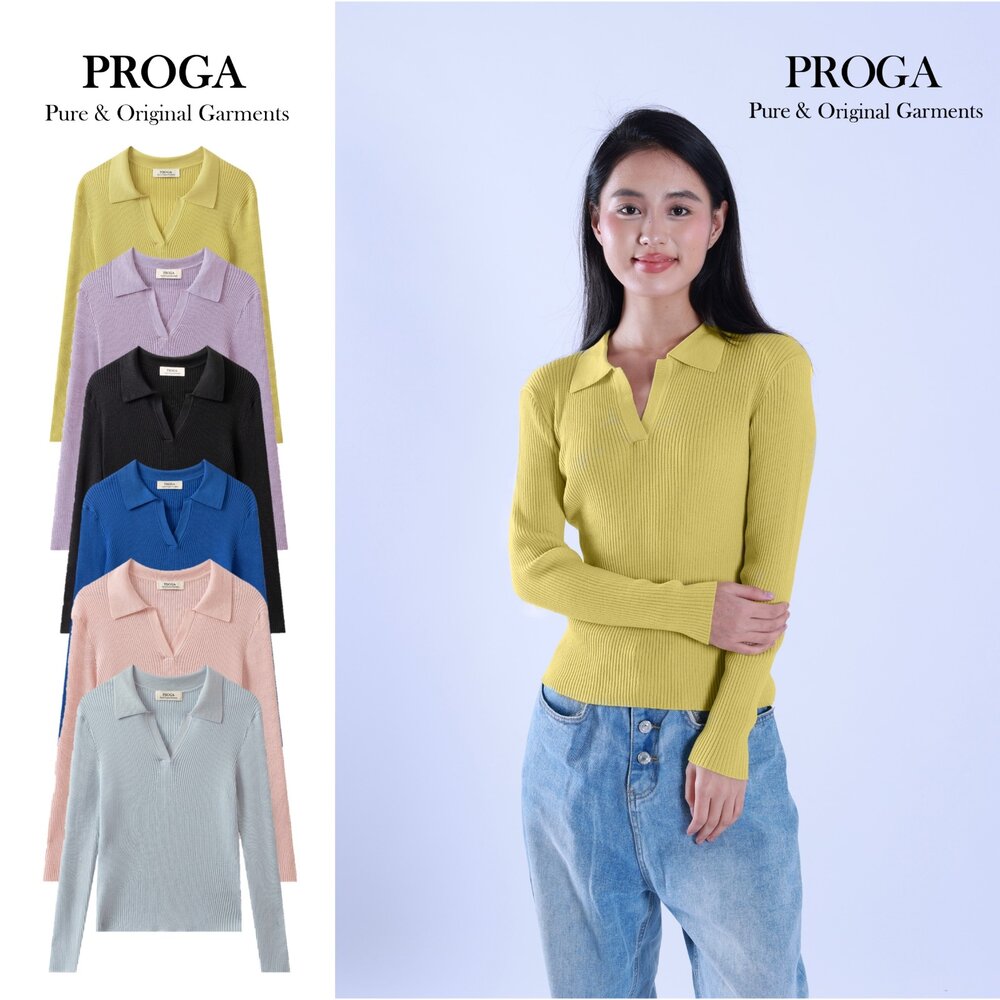 PG25027-PG25027 100%純美麗諾羊毛 POLO領針織長袖毛衣女 羅紋坑條 16針細柔款(6色) 透氣保暖 抗菌防臭