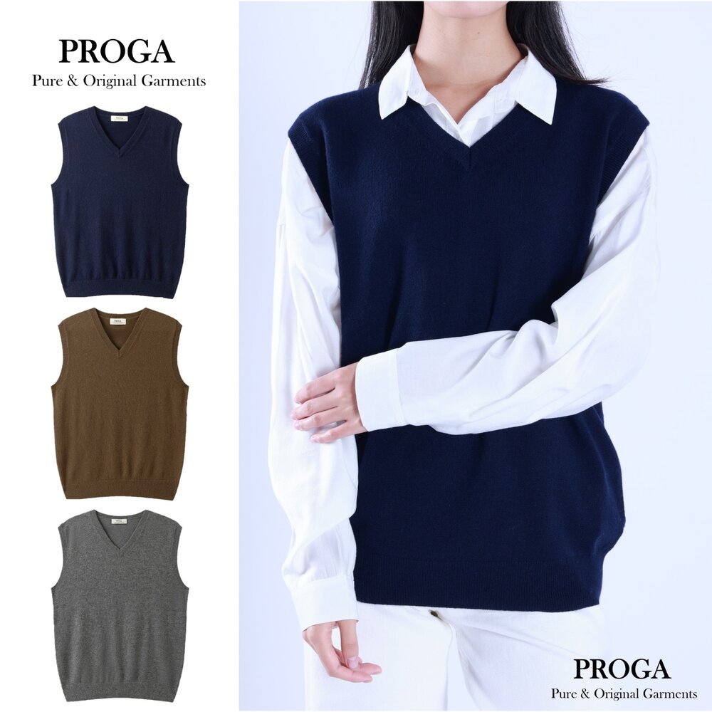PG25041 - PG25041 Cashmere羊絨美麗諾羊毛混紡 V領針織無袖背心日系毛衣男女同款 標準款(3色) 透氣保暖 抗菌防臭