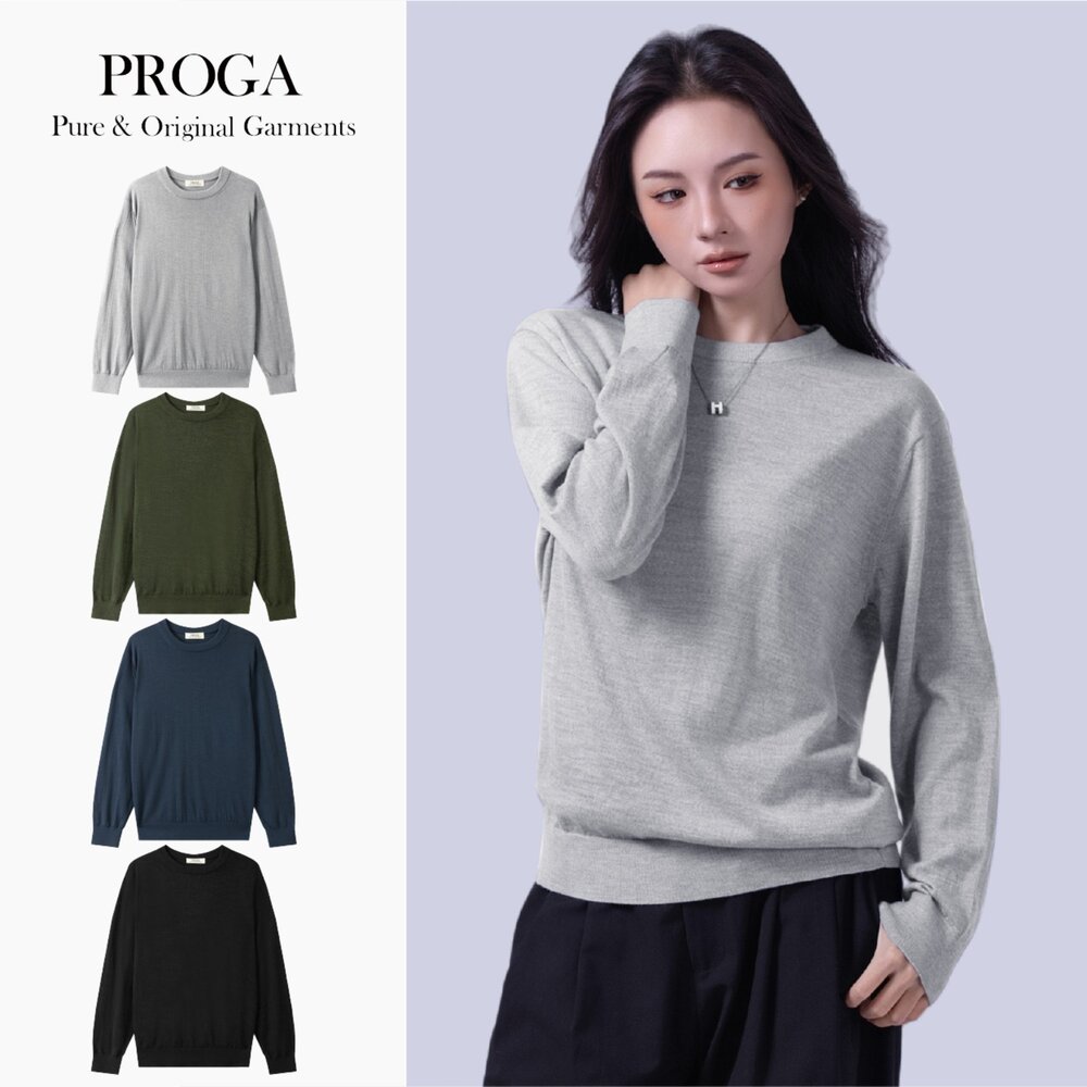 PG25042-PG25042 100%純美麗諾羊毛 圓領針織長袖日系毛衣男款女著 16針細柔款(4色) 透氣保暖 抗菌防臭