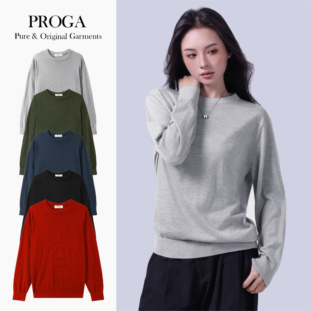 PG25042-PG25042 100%純美麗諾羊毛 圓領針織長袖日系毛衣男款女著 16針細柔款(4色) 透氣保暖 抗菌防臭