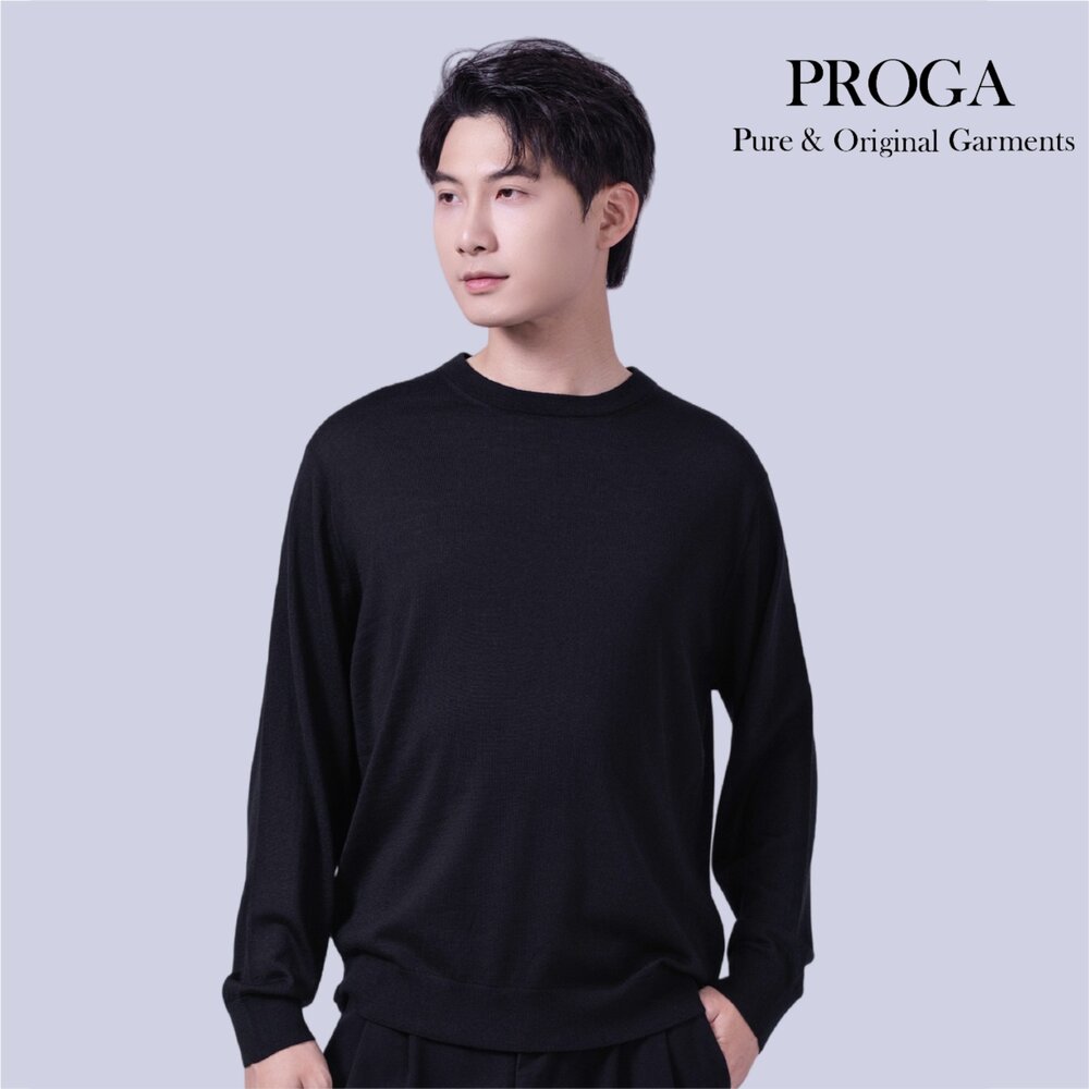 PG25042 100%純美麗諾羊毛 圓領針織長袖日系毛衣男 16針細柔款(4色) 透氣保暖 抗菌防臭-圖片-1