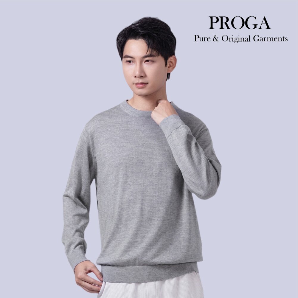 PG25042 100%純美麗諾羊毛 圓領針織長袖日系毛衣男 16針細柔款(4色) 透氣保暖 抗菌防臭-圖片-2