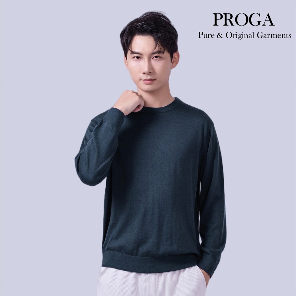 PG25042 100%純美麗諾羊毛 圓領針織長袖日系毛衣男 16針細柔款(4色) 透氣保暖 抗菌防臭-圖片-6