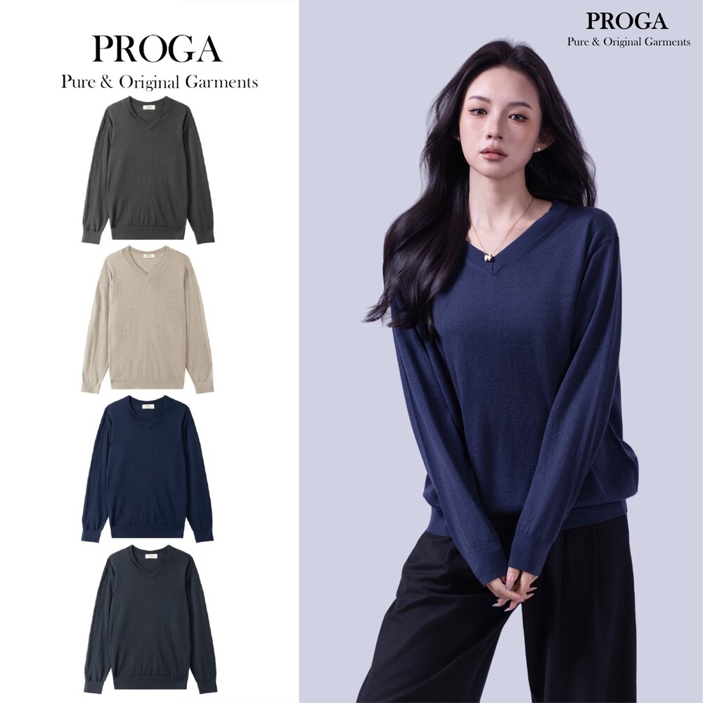 PG25043-PG25043 100%純美麗諾羊毛 V領針織長袖日系毛衣男款女著 16針細柔款(4色) 透氣保暖 抗菌防臭