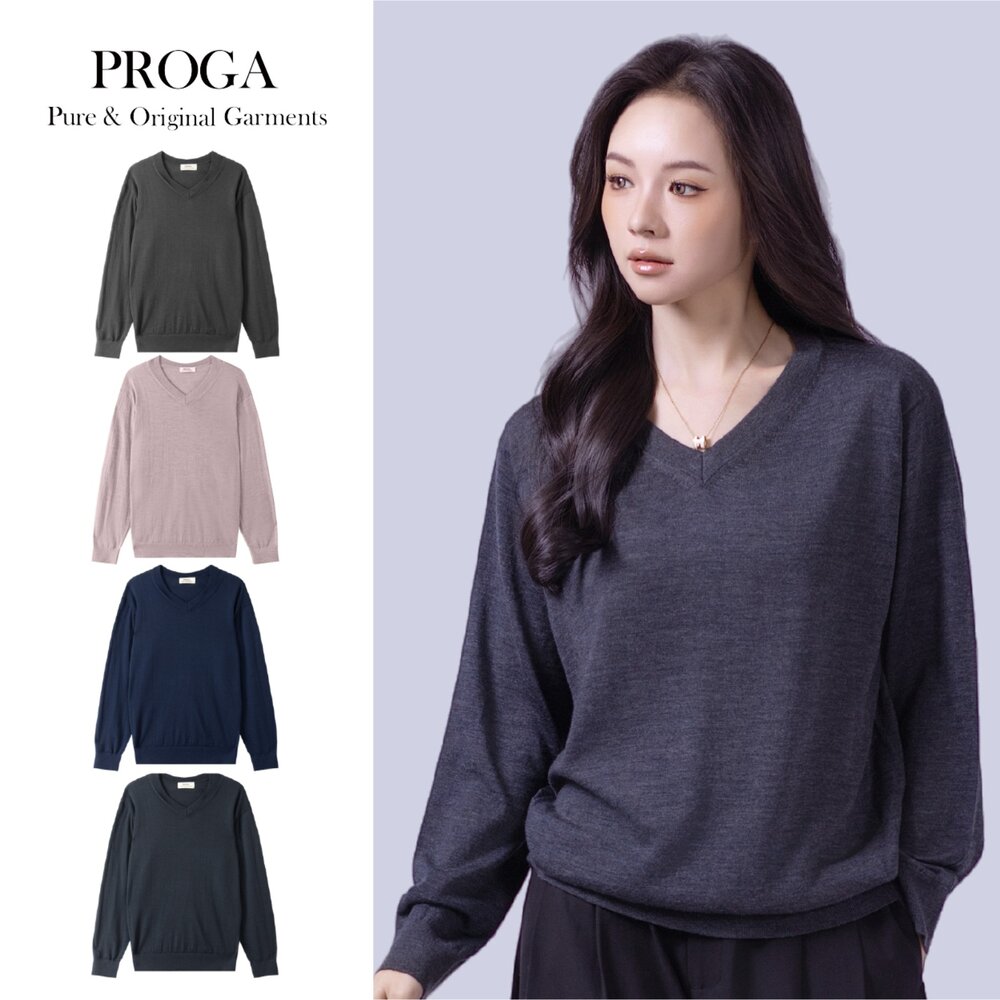 PG25043-PG25043 100%純美麗諾羊毛 V領針織長袖日系毛衣男款女著 16針細柔款(4色) 透氣保暖 抗菌防臭