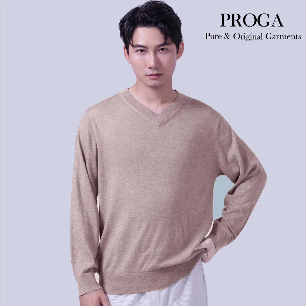 PG25043 100%純美麗諾羊毛 V領針織長袖日系毛衣男 16針細柔款(4色)透氣保暖 抗菌防臭-圖片-3