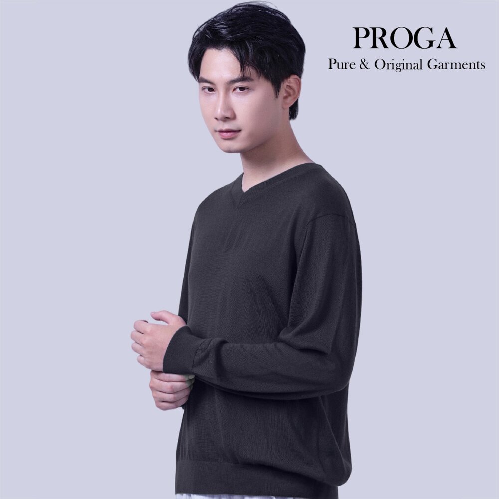 PG25043 100%純美麗諾羊毛 V領針織長袖日系毛衣男 16針細柔款(4色)透氣保暖 抗菌防臭-圖片-4