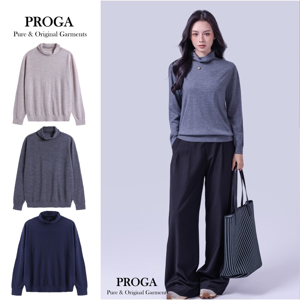 PG25045-PG25045 100%純美麗諾羊毛 高領墮領針織長袖日系毛衣女 16針細柔款(3色) 透氣保暖 抗菌防臭