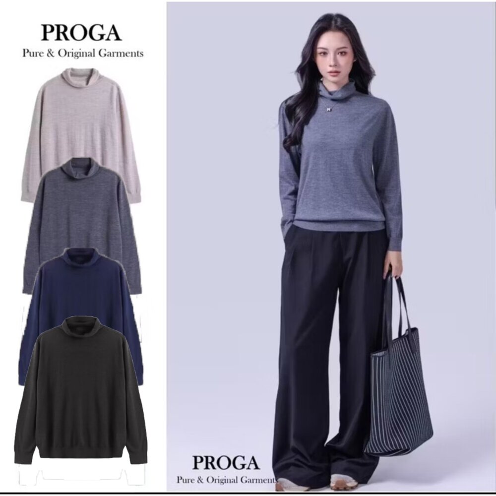 PG25045-PG25045 100%純美麗諾羊毛 高領墮領針織長袖日系毛衣女 16針細柔款(3色) 透氣保暖 抗菌防臭