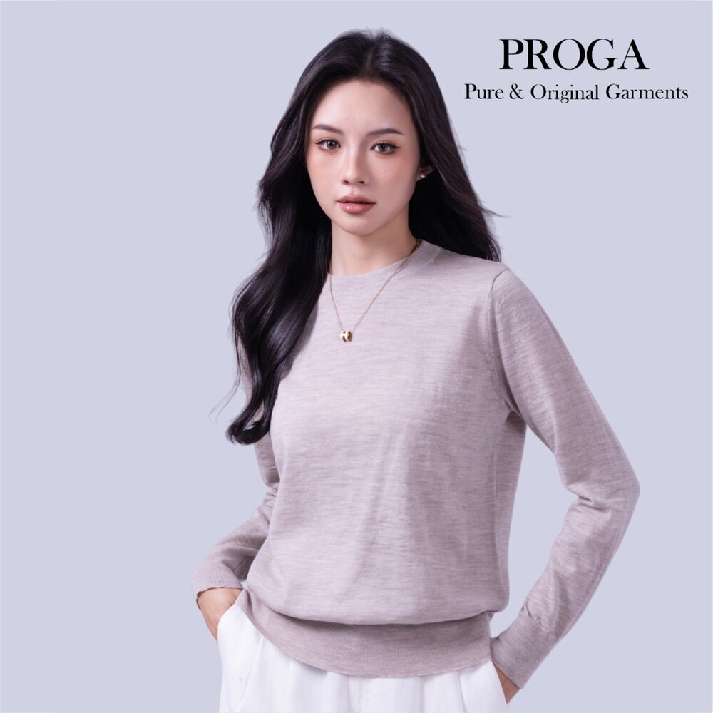 PG25053 100%純美麗諾羊毛 圓領針織長袖日系毛衣女 16針細柔款(6色) 透氣保暖 抗菌防臭-圖片-1