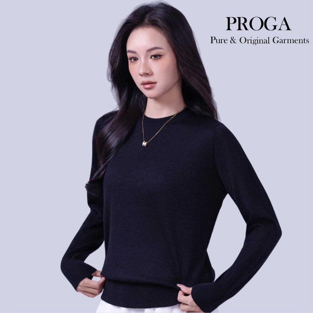 PG25053 100%純美麗諾羊毛 圓領針織長袖日系毛衣女 16針細柔款(6色) 透氣保暖 抗菌防臭-圖片-2