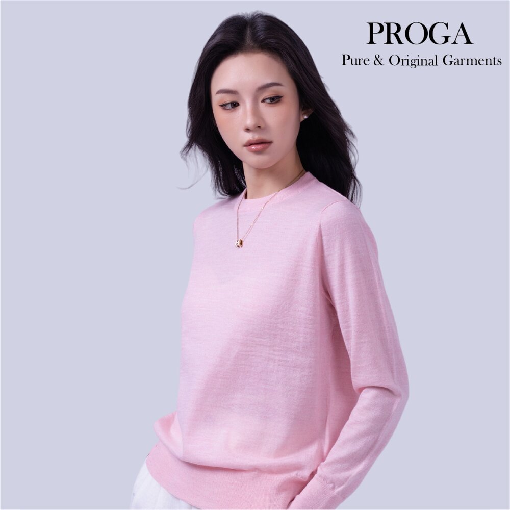 PG25053 100%純美麗諾羊毛 圓領針織長袖日系毛衣女 16針細柔款(6色) 透氣保暖 抗菌防臭-圖片-3