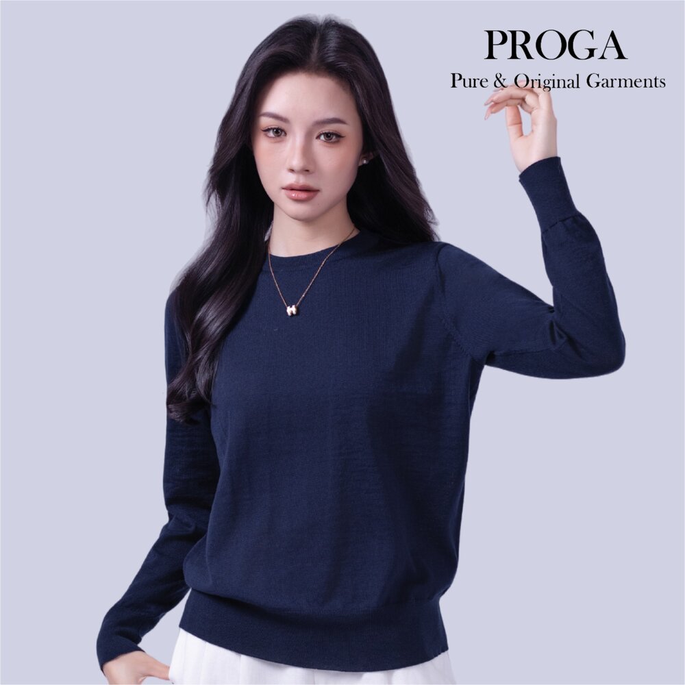 PG25053 100%純美麗諾羊毛 圓領針織長袖日系毛衣女 16針細柔款(6色) 透氣保暖 抗菌防臭-圖片-4