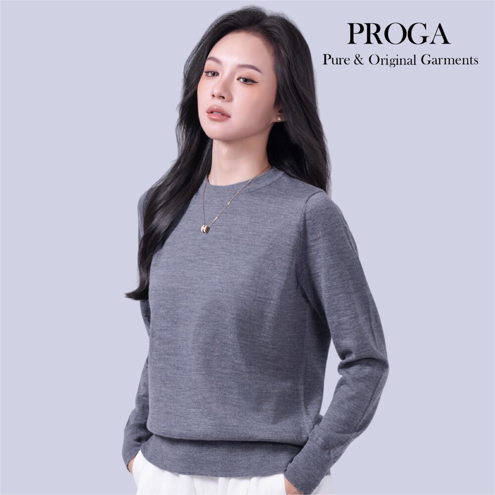 PG25053 100%純美麗諾羊毛 圓領針織長袖日系毛衣女 16針細柔款(6色) 透氣保暖 抗菌防臭-圖片-5