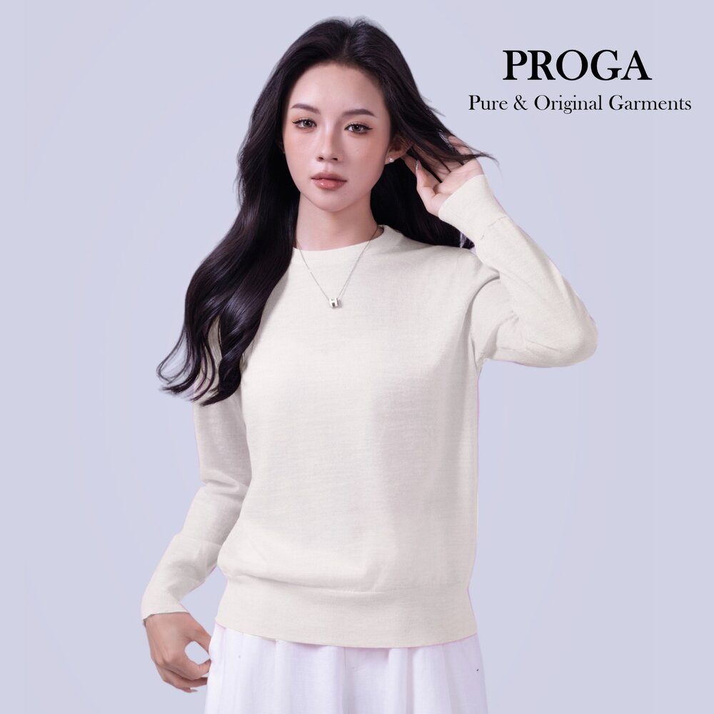 PG25053 100%純美麗諾羊毛 圓領針織長袖日系毛衣女 16針細柔款(6色) 透氣保暖 抗菌防臭-圖片-6