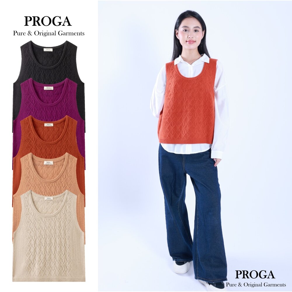 PRG25004-PRG25004 限量 義大利進口紗線混紡 高質感針織無袖背心韓系毛衣女 菱格提花 厚暖款(5色) 柔軟親膚