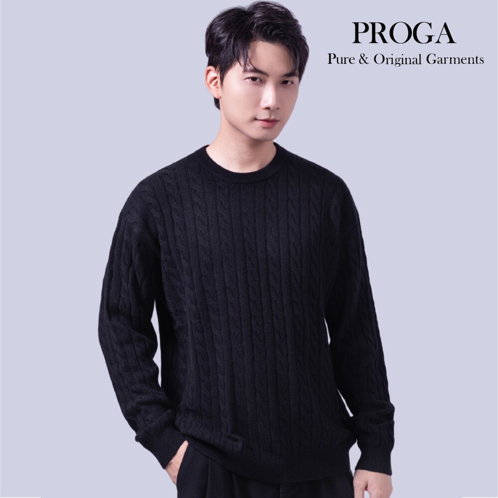 PRG25009 Cashmere羊絨美麗諾羊毛混紡 高質感圓領麻花針織長袖日系毛衣男 厚暖款(7色)透氣保暖 柔軟親膚-圖片-4