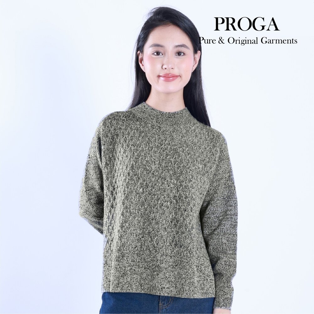 PRG25011-PRG25011 限量 義大利進口紗線混紡 高質感小立領麻花針織長袖毛衣女 菱格花紗 厚暖款(黑白) 柔軟親膚