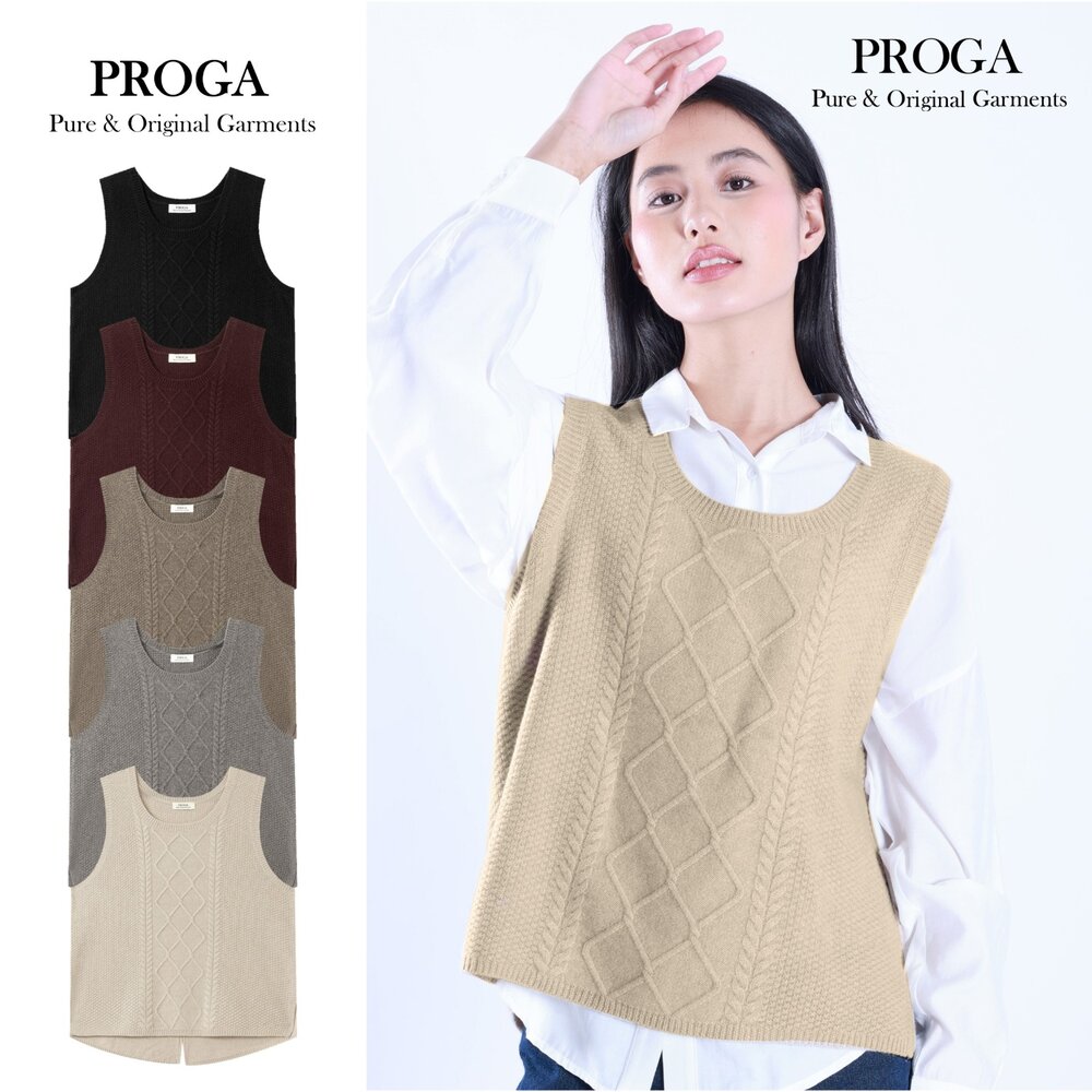 PRG25013-PRG25013 Cashmere羊絨美麗諾羊毛混紡 高質感針織無袖背心韓系毛衣女 厚暖款(5色)透氣保暖 柔軟親膚