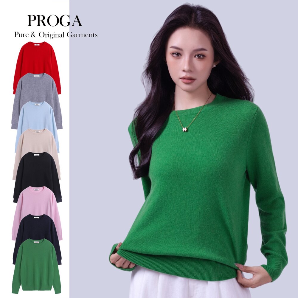 PRG25021-PRG25021 100%純Cashmere喀什米爾 圓領針織長袖毛衣女 標準款(8色)極致保暖 柔軟親膚 奢華享受