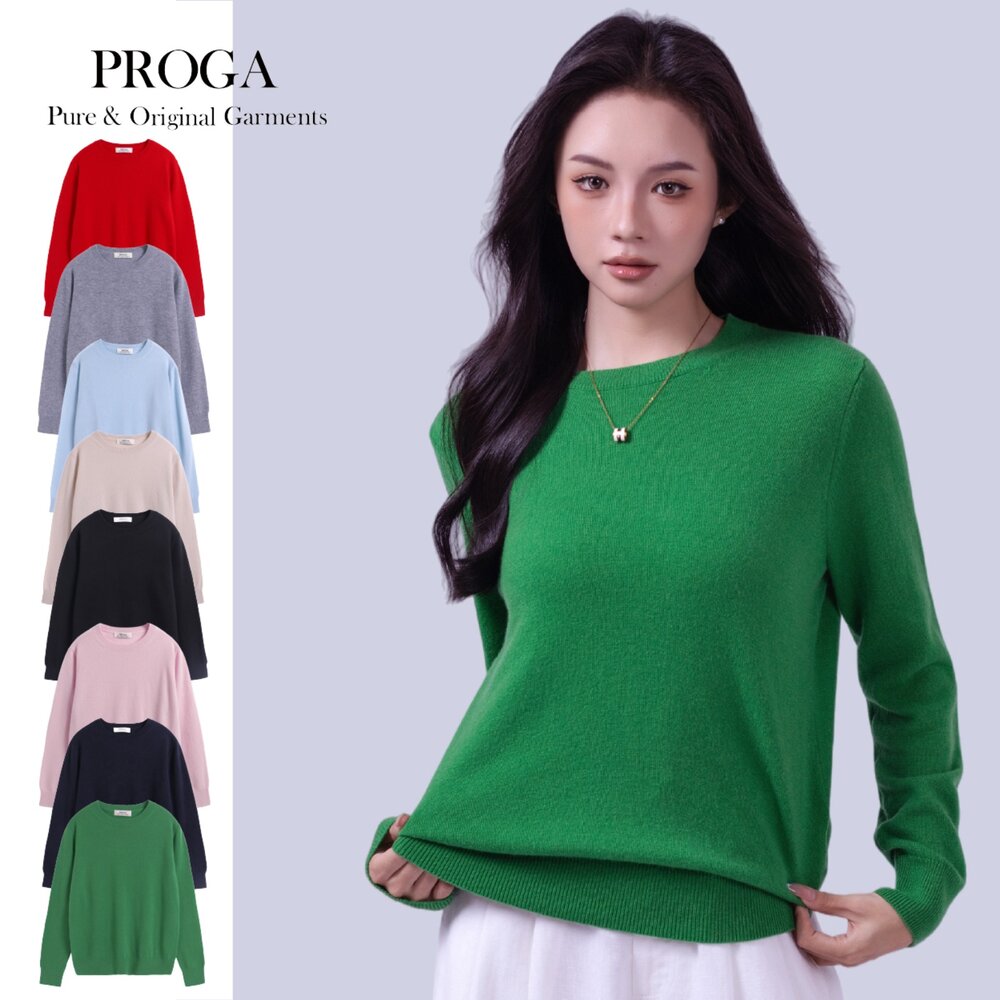 PRG25021-PRG25021 100%純Cashmere喀什米爾 圓領針織長袖毛衣女 標準款(8色)極致保暖 柔軟親膚 奢華享受