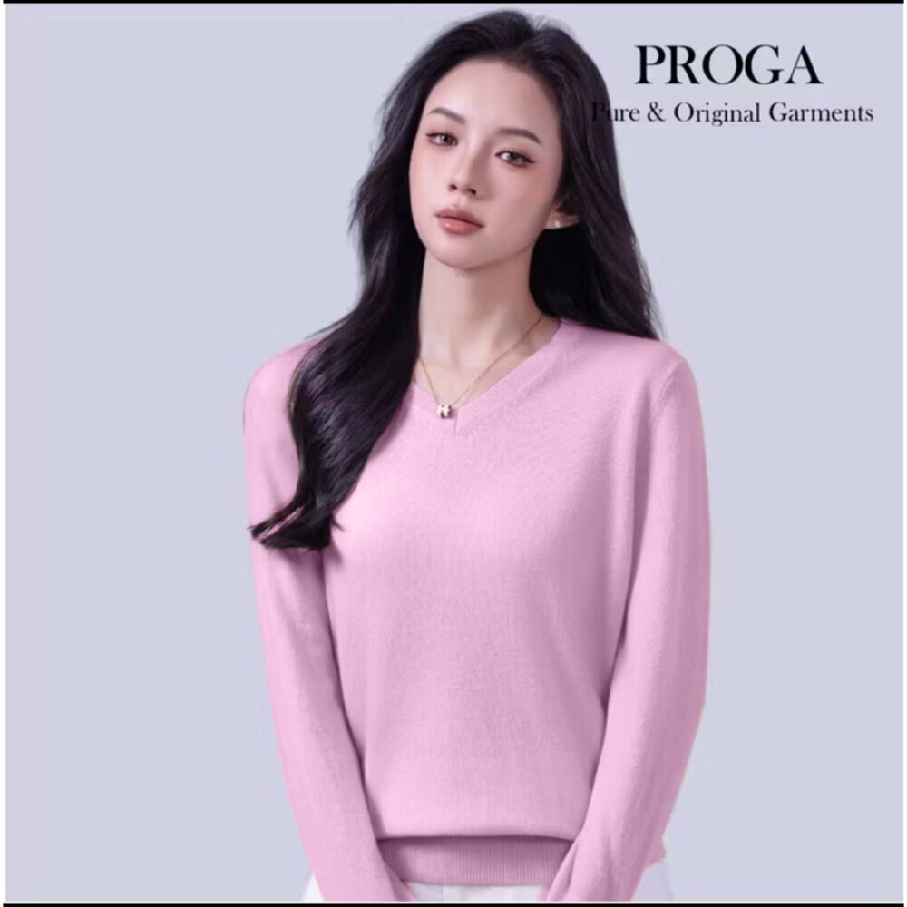 PRG25022 100%純Cashmere喀什米爾羊絨 V領針織長袖毛衣女 標準款(8色) 柔軟親膚 頂級奢華享受-圖片-4