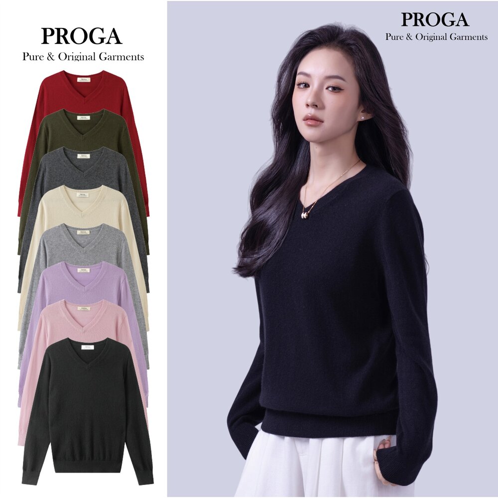 PRG25022-PRG25022 100%純Cashmere喀什米爾羊絨 V領針織長袖毛衣女 標準款(8色) 柔軟親膚 頂級奢華享受