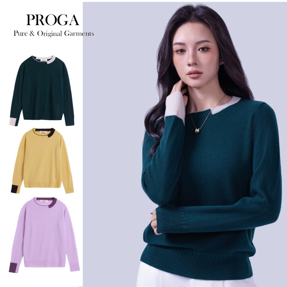 PRG25038-PRG25038 100%純Cashmere喀什米爾 圓領針織長袖毛衣女 標準款(3色)極致保暖 柔軟親膚 奢華享受