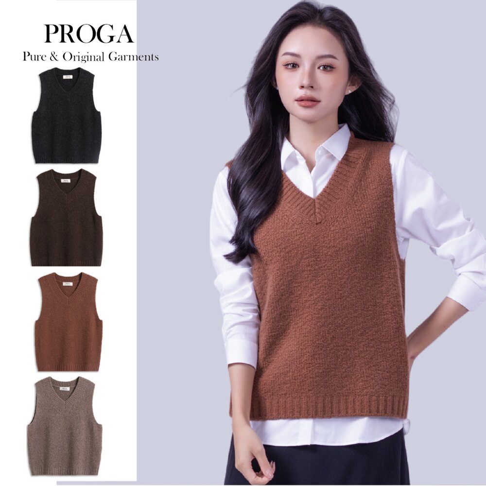 PRG25039-PRG25039 100%純Cashmere喀什米爾羊絨 V領針織無袖背心韓系毛衣男女同款極暖款 柔軟親膚 頂級奢華享受