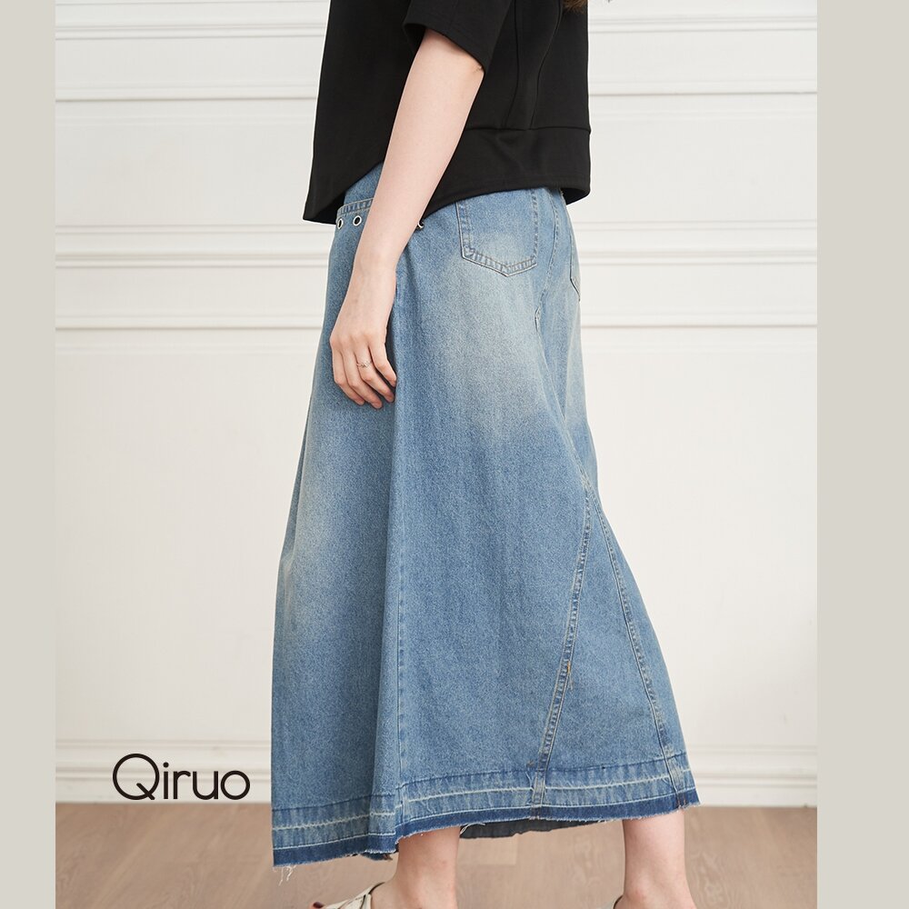 02361229B50-專櫃藍色牛仔長裙1229B  鉚釘口袋