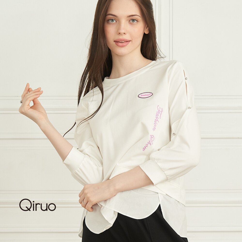 02362026A01-秋冬專櫃白色上衣2026A 英文刺繡