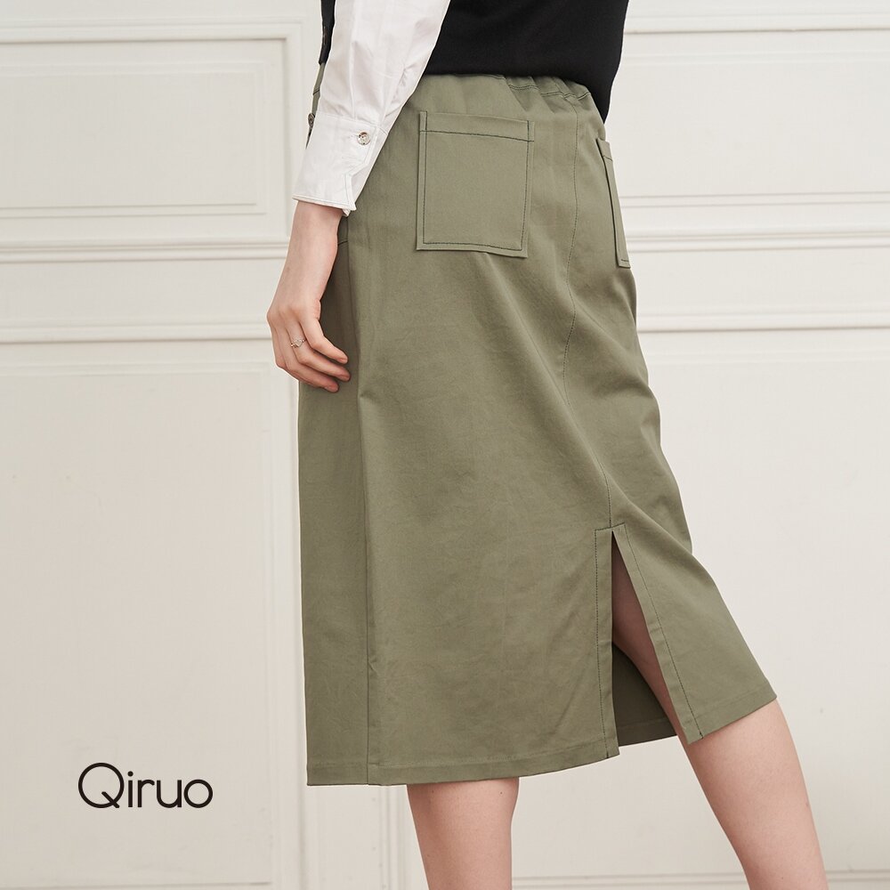 秋冬專櫃軍綠七分裙-2071B 時尚直筒裙 封面照片