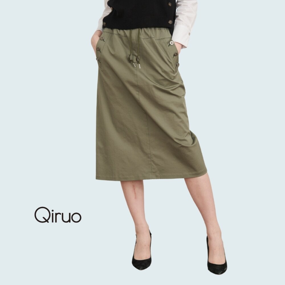 02362071B70-春秋專櫃軍綠七分裙-2071B 時尚直筒裙