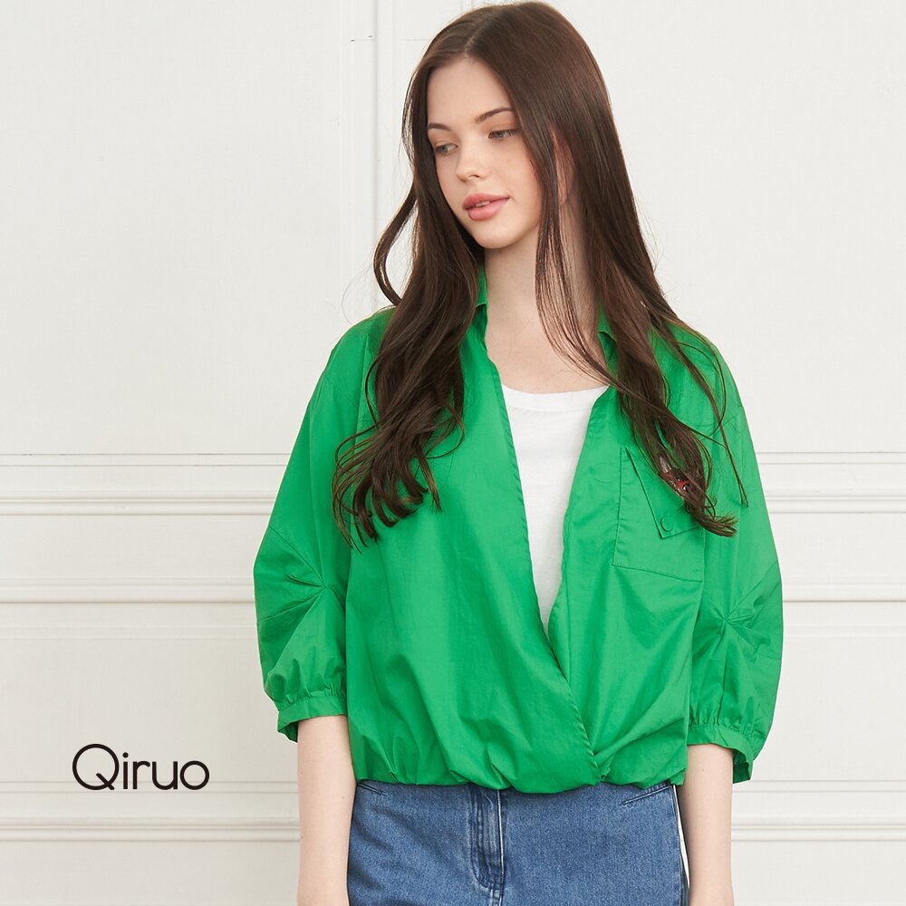 02362075A70-秋冬專櫃綠色上衣2075A 假兩件