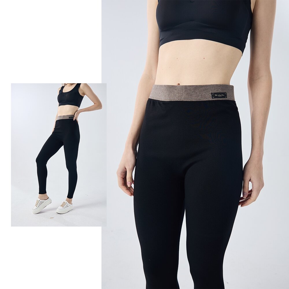 02362912C02-【Qiruo 奇若名品】專櫃時尚彈力 內刷毛內搭褲2912C(精品保暖 黑色 寬版咖啡鬆緊帶)