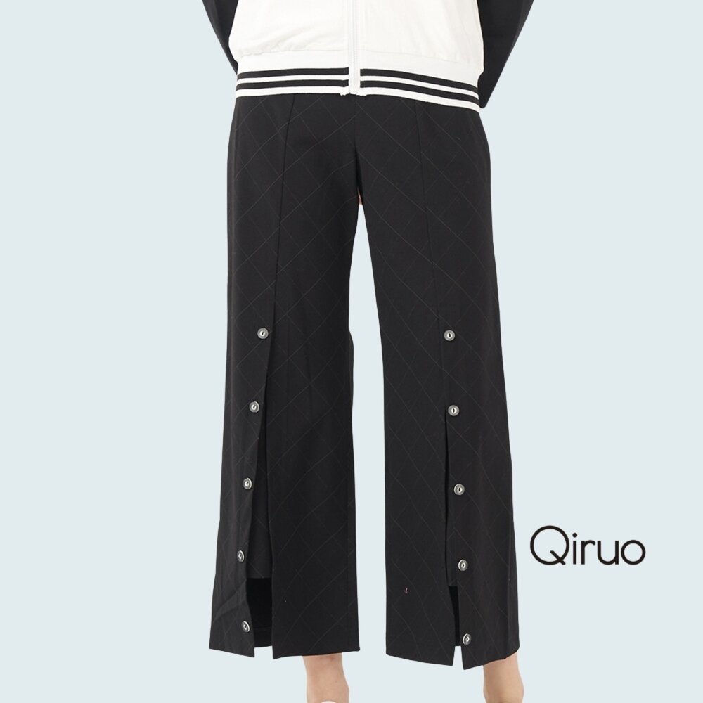 02388176C02-春秋專櫃黑色褲子 8176C 前開岔喇叭褲