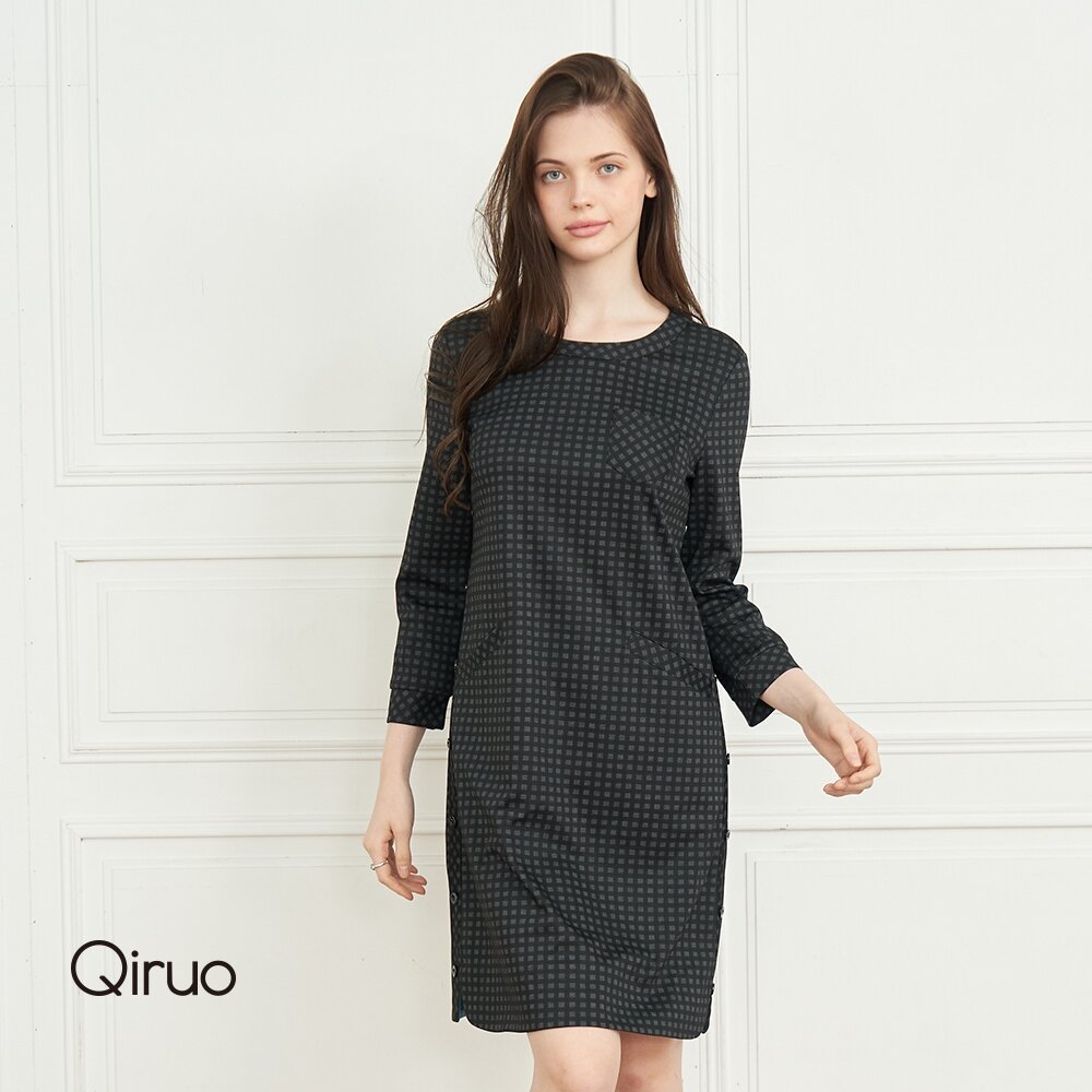 秋冬專櫃黑格紋洋裝8184F九分袖正式款 封面照片