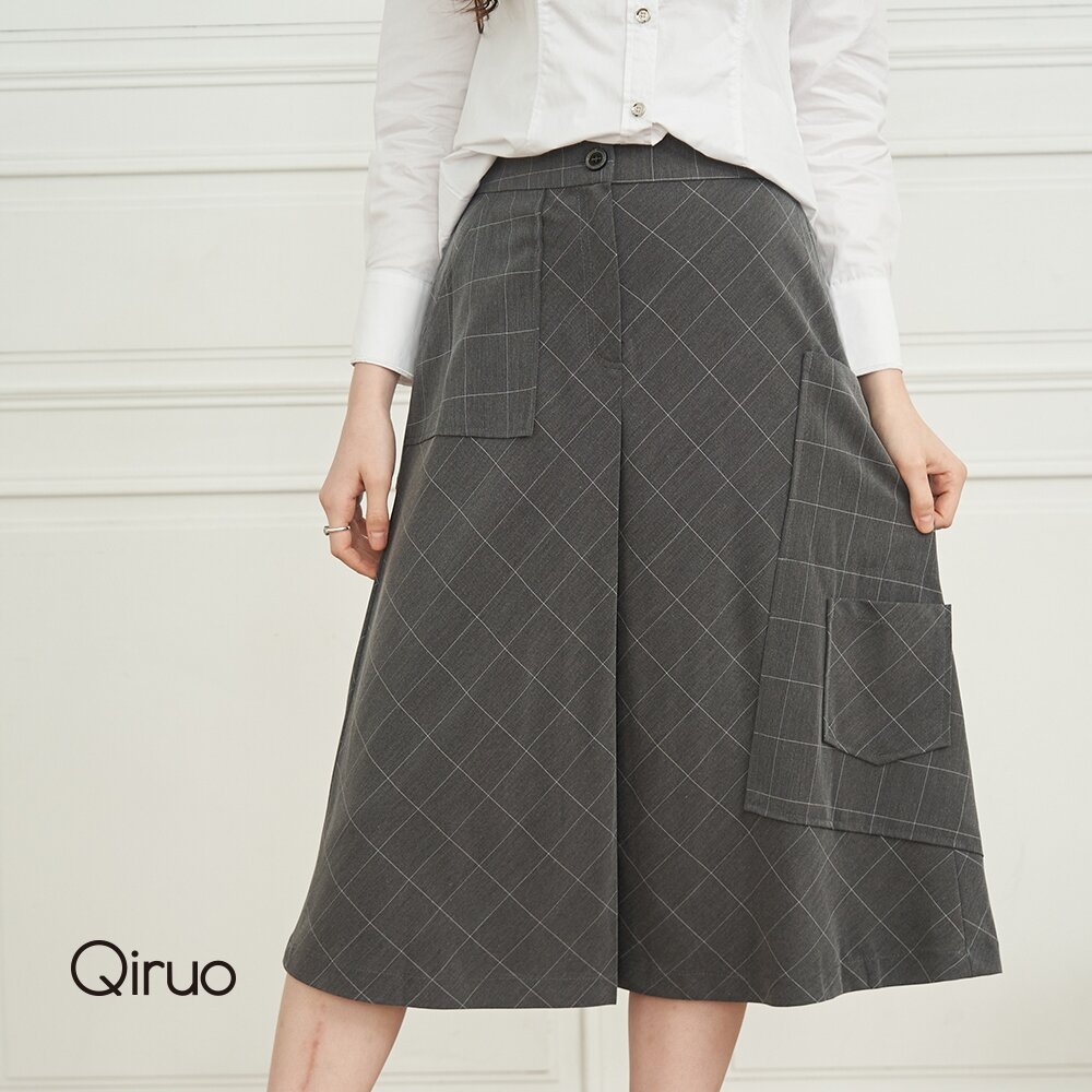 秋冬專櫃精品灰格裙8190B 不規則剪裁 封面照片