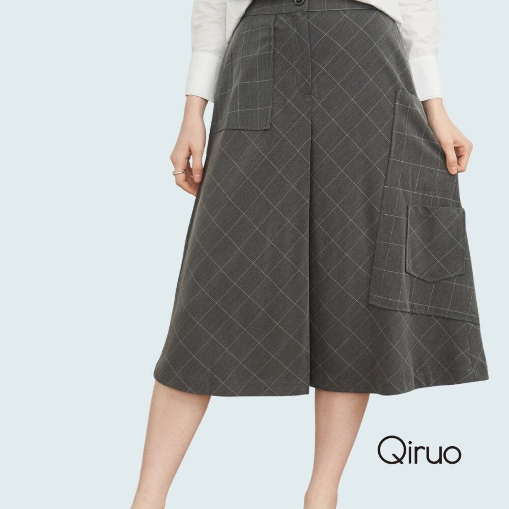 02388190B20-春秋專櫃精品灰格裙8190B 不規則剪裁