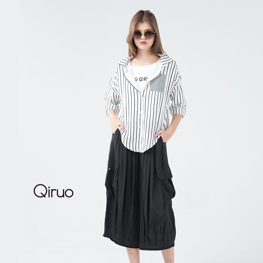 專櫃黑色休閒褲1216C  鬆緊帶七分褲 封面照片