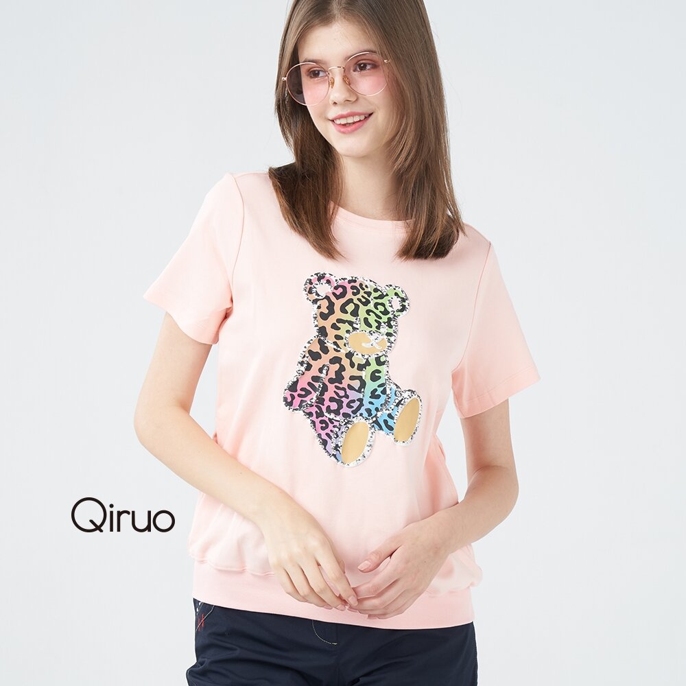 12362061A15-春夏專櫃粉橘色上衣2061A 熊熊造型款