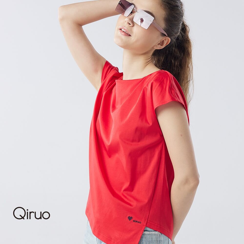 春夏專櫃紅色短袖上衣2125A 一字領雅致款 封面照片