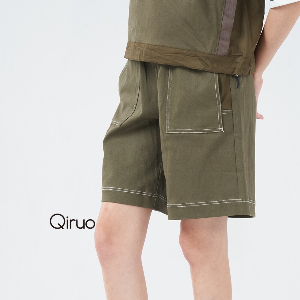 12363004C70-春夏專櫃綠色短褲3004C 素面線條口袋