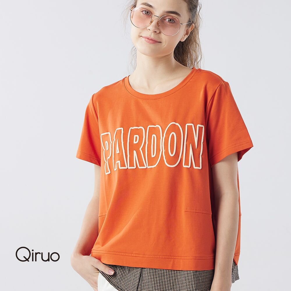 12363029A90-春夏專櫃橘色上衣3029A 英文假兩件